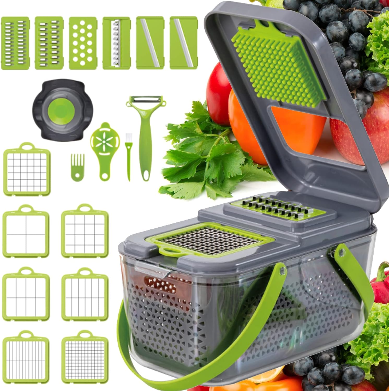 Razatoare multifunctionala pentru fructe si legume, 22 piese, lame din otel inoxidabil Imagine principală a produsului