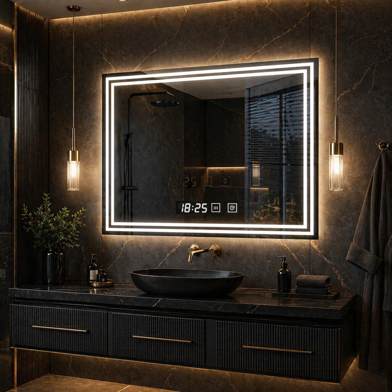 SimpluAcasa™ Oglinda LED moderna 80x60 cm cu 2 benzi integrate — Confort Practic Pentru Casa Ta