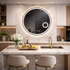 SimpluAcasa™ Oglinda LED Rotunda 70 cm cu Ceas — Confort Practic Pentru Casa Ta