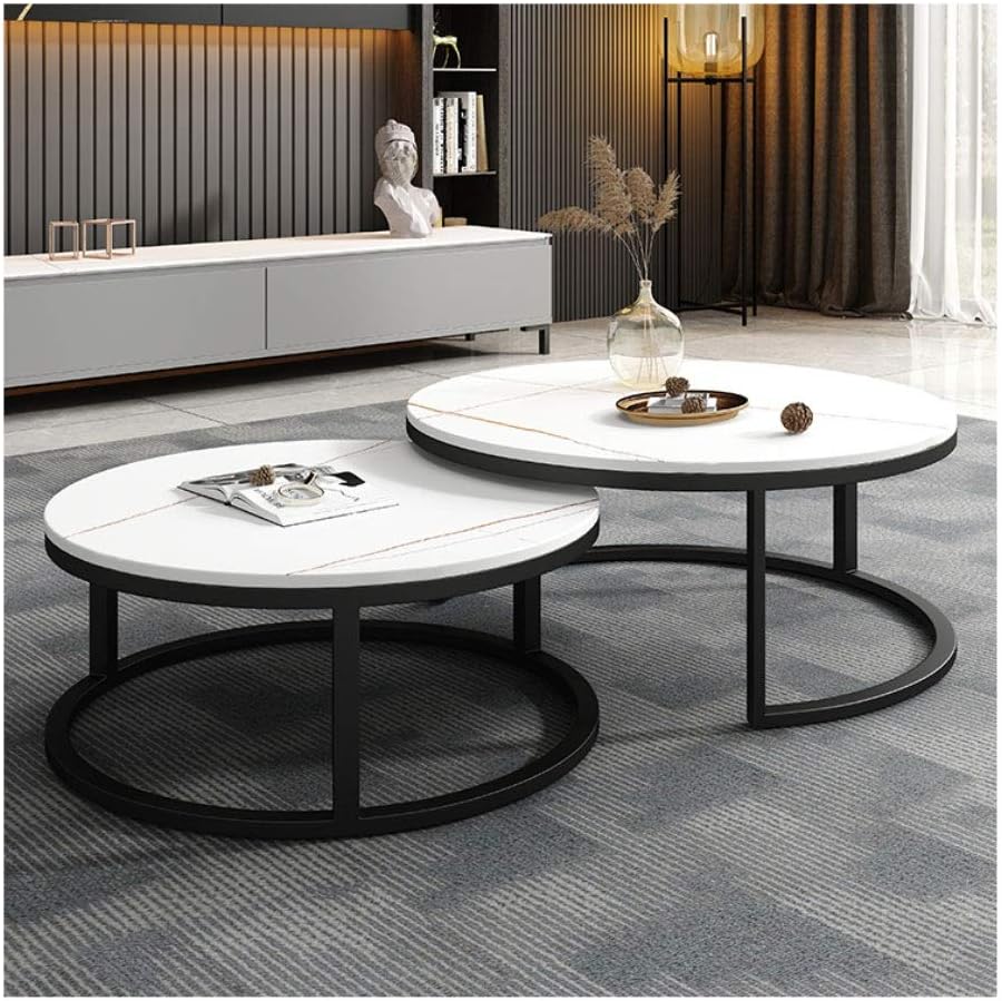 SimpluAcasa™ RESIGILAT - Set 2 masute rotunde de cafea cu efect — Confort Practic Pentru Casa Ta