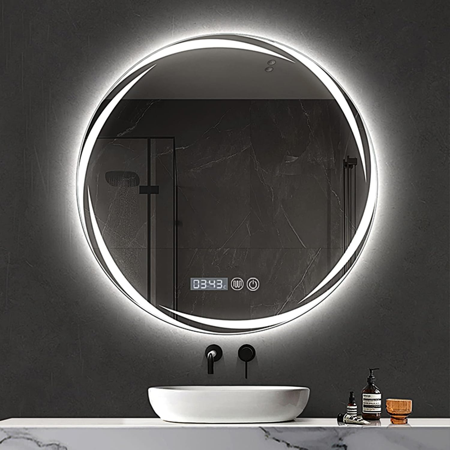 SimpluAcasa™ Oglinda LED Rotunda 80 cm cu Touch — Confort Practic Pentru Casa Ta