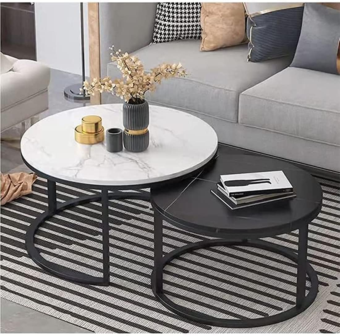 SimpluAcasa™ RESIGILAT - Set 2 masute rotunde de cafea cu efect — Confort Practic Pentru Casa Ta