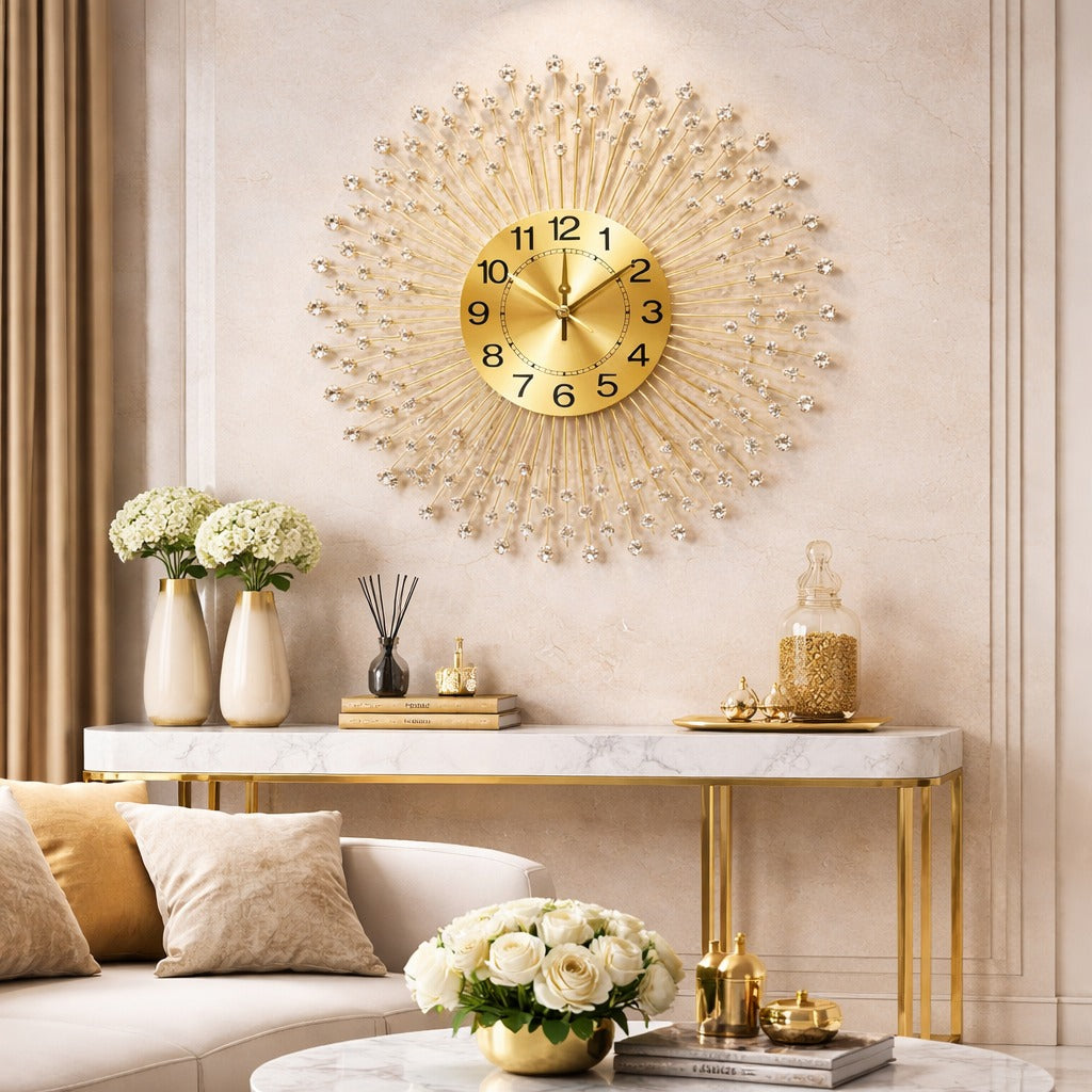 SimpluAcasa™ Ceas de perete decorativ premium – metal si cristale – — Confort Practic Pentru Casa Ta Imagine secundară a produsului