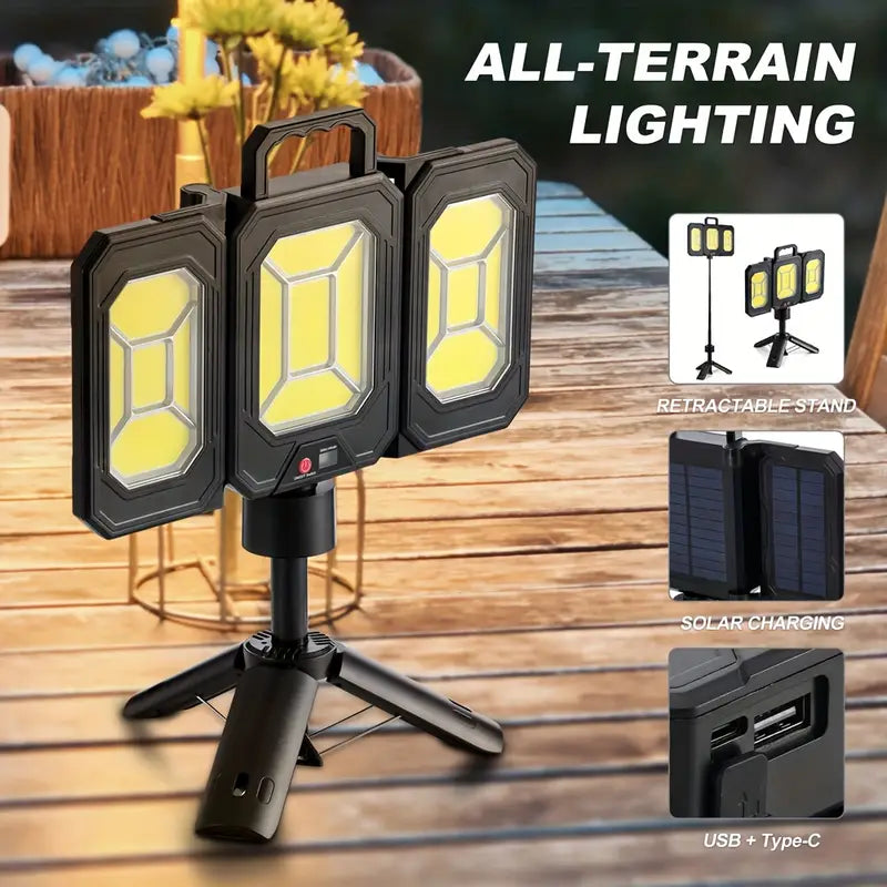 SimpluAcasa™ Lampa solara pliabila 3 panouri cu trepied reglabil 84cm si — Ambient Modern Pentru Acasă