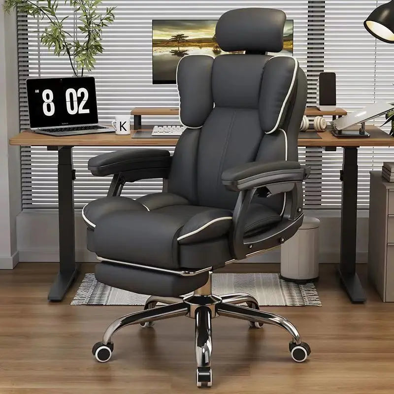 SimpluAcasa™ Scaun Ergonomic Directorial cu Suport Picioare Rabatabil Piele Ecologica — Confort Practic Pentru Casa Ta Imagine principală a produsului