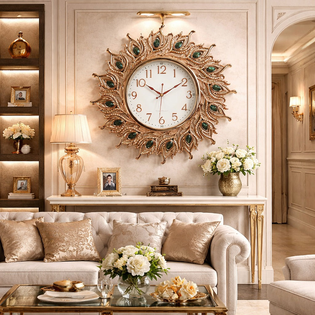 SimpluAcasa™ Ceas de perete decorativ 70 cm de paun design elegant — Confort Practic Pentru Casa Ta Imagine principală a produsului