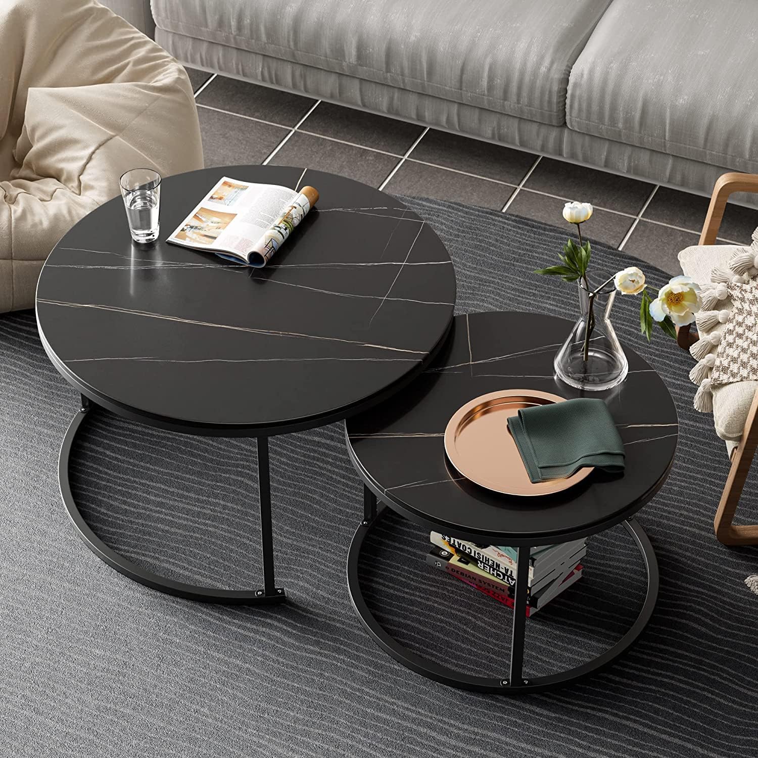 SimpluAcasa™ RESIGILAT - Set 2 masute rotunde de cafea cu efect — Confort Practic Pentru Casa Ta