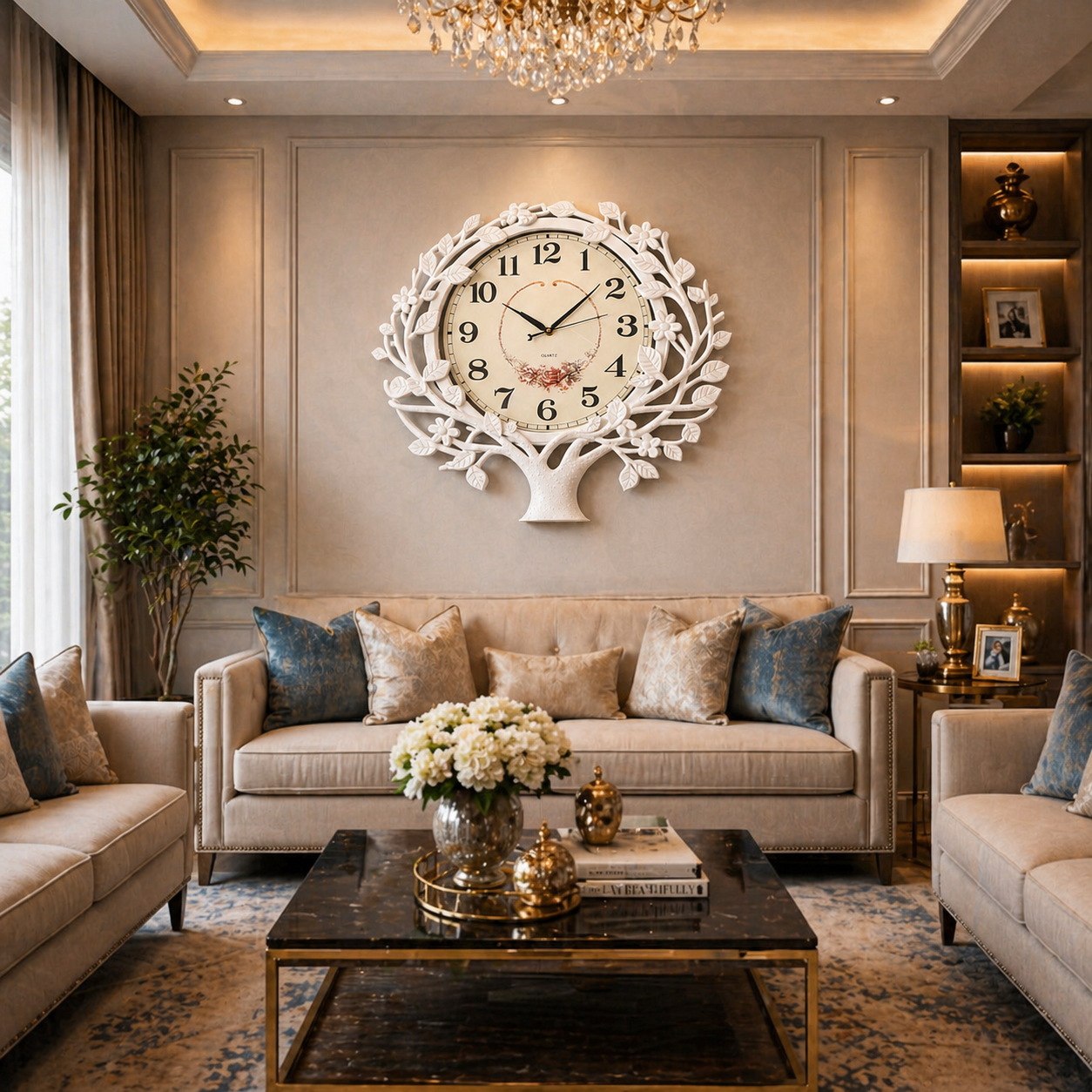 SimpluAcasa™ Ceas de perete decorativ  60x56 cm design elegant pentru living — Confort Practic Pentru Casa Ta