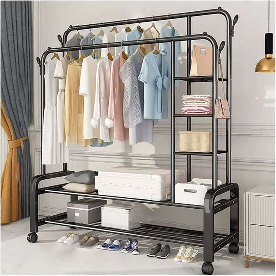 SimpluAcasa™ Suport Dublu de Umerase pentru Haine Metalic Organizator 162x135cm Negru — Confort Practic Pentru Casa Ta Imagine secundară a produsului