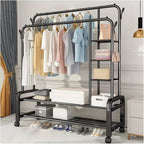 SimpluAcasa™ Suport Dublu de Umerase pentru Haine Metalic Organizator 162x135cm Negru — Confort Practic Pentru Casa Ta