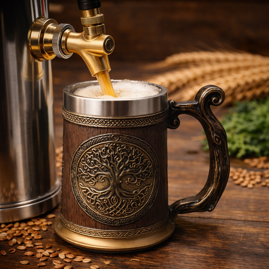 SimpluAcasa™ Halba bere  viking Tree of Life 600 ml interior inox — Mai Mult Confort Oriunde