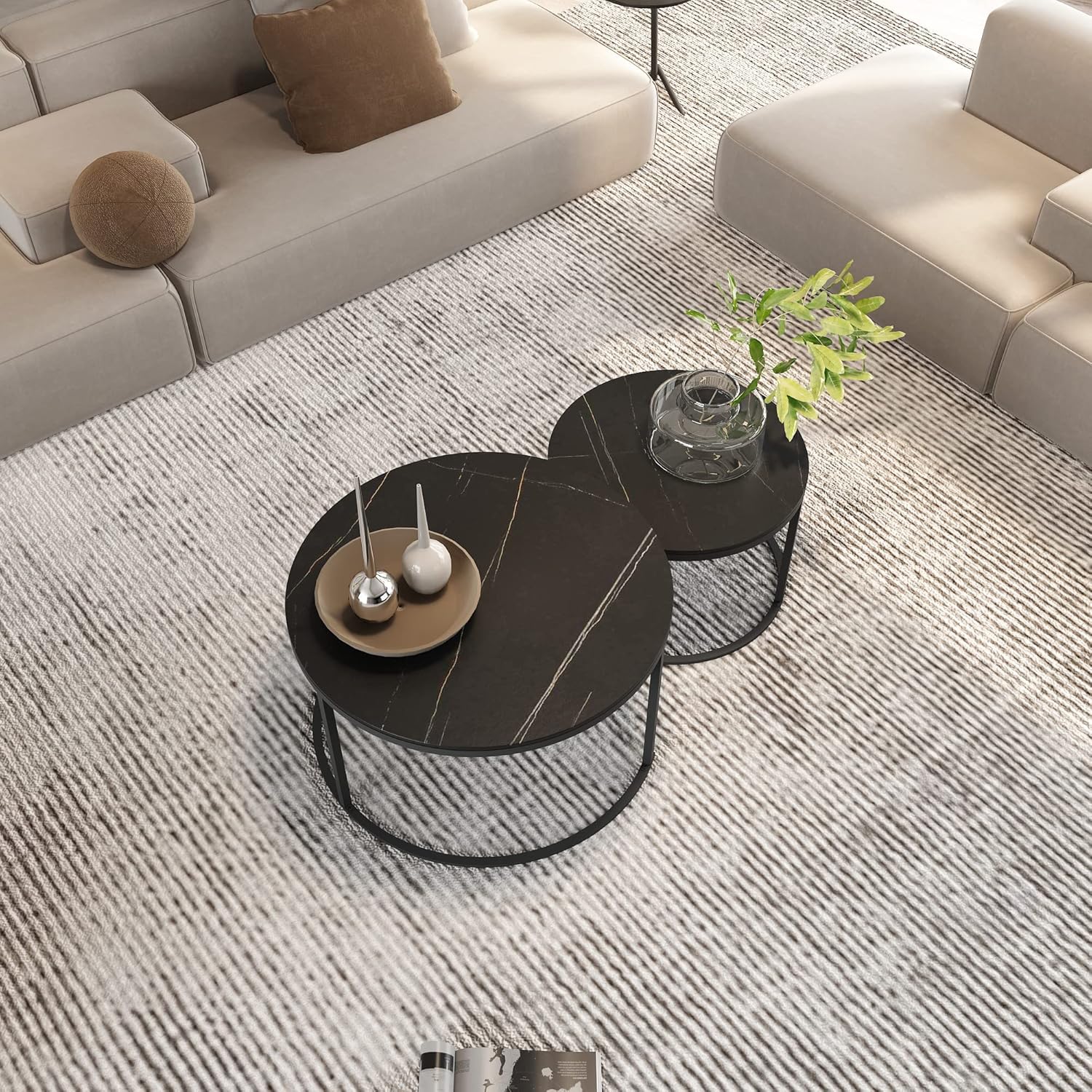 SimpluAcasa™ RESIGILAT - Set 2 masute rotunde de cafea cu efect — Confort Practic Pentru Casa Ta