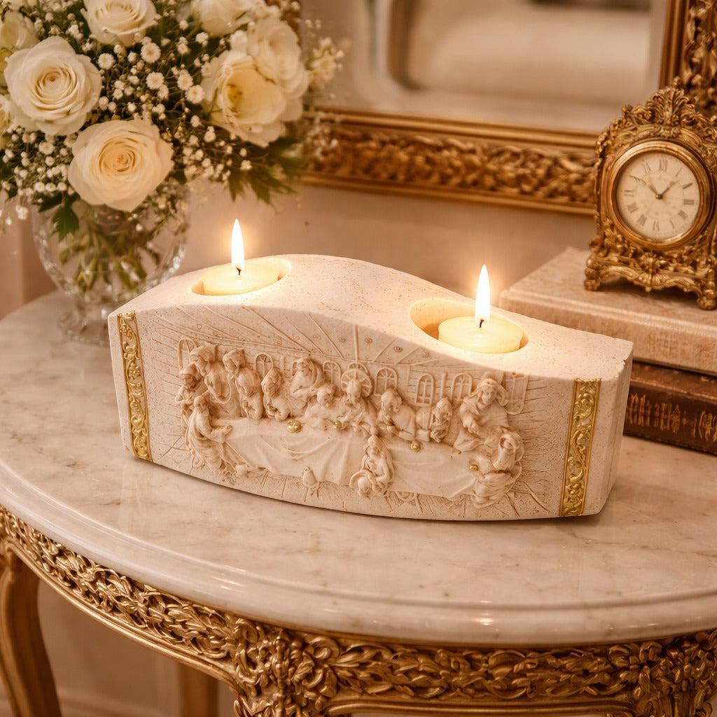 SimpluAcasa™ Suport decorativ pentru lumanari cu scena religioasa 22x10 cm decor — Confort Practic Pentru Casa Ta Imagine principală a produsului