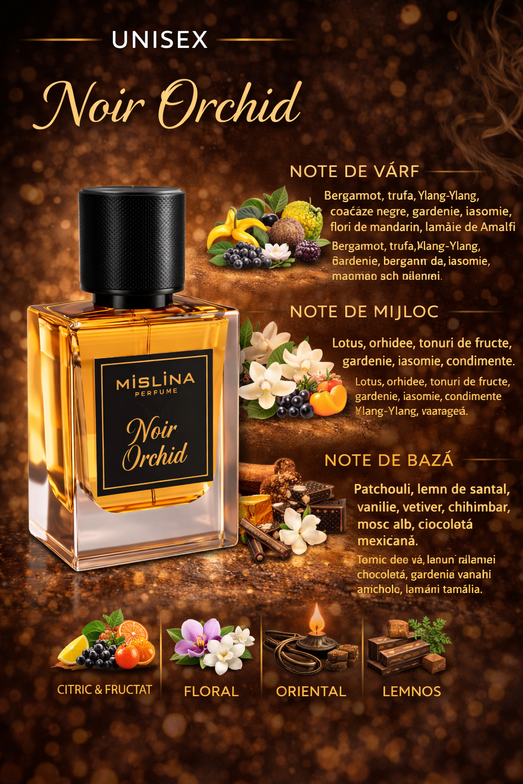 Parfum Mislina Unisex Noir Orchid 50ml, inspirat din Tom Ford Black Orchid, M062