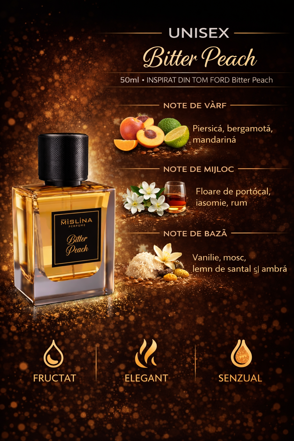 Parfum Mislina Unisex Bitter Peach 50ml, inspirat din Tom Ford Bitter Peach, M133 Imagine secundară a produsului