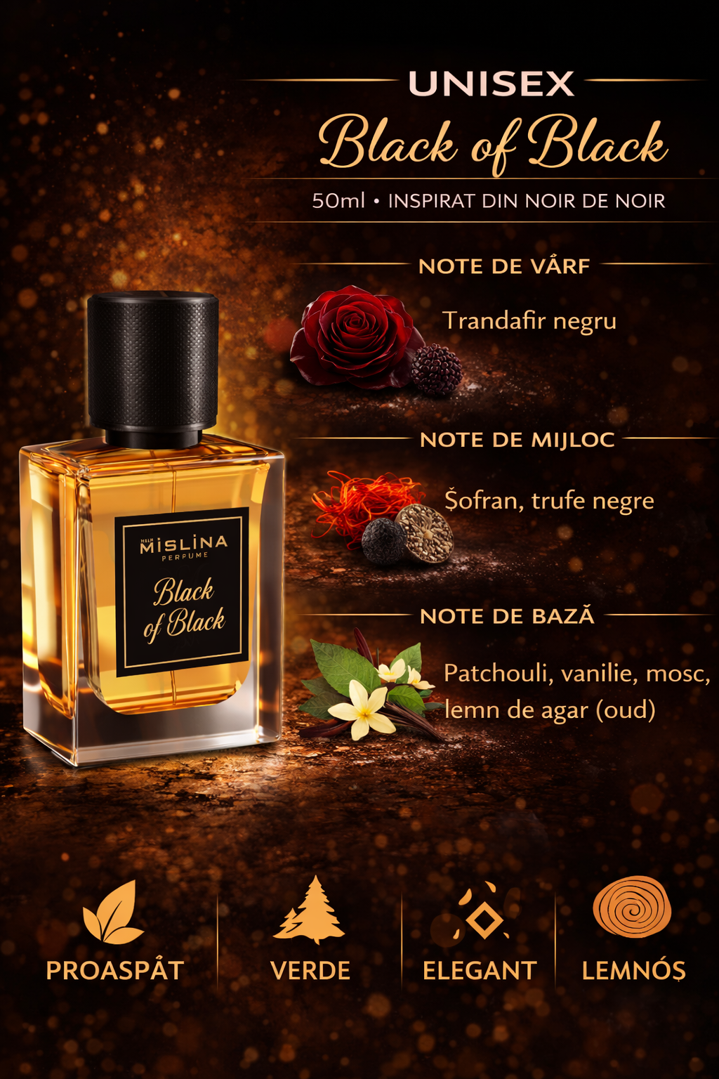 Parfum Mislina Unisex  Black of Black 50ml, inspirat din Noir de Noir, M124