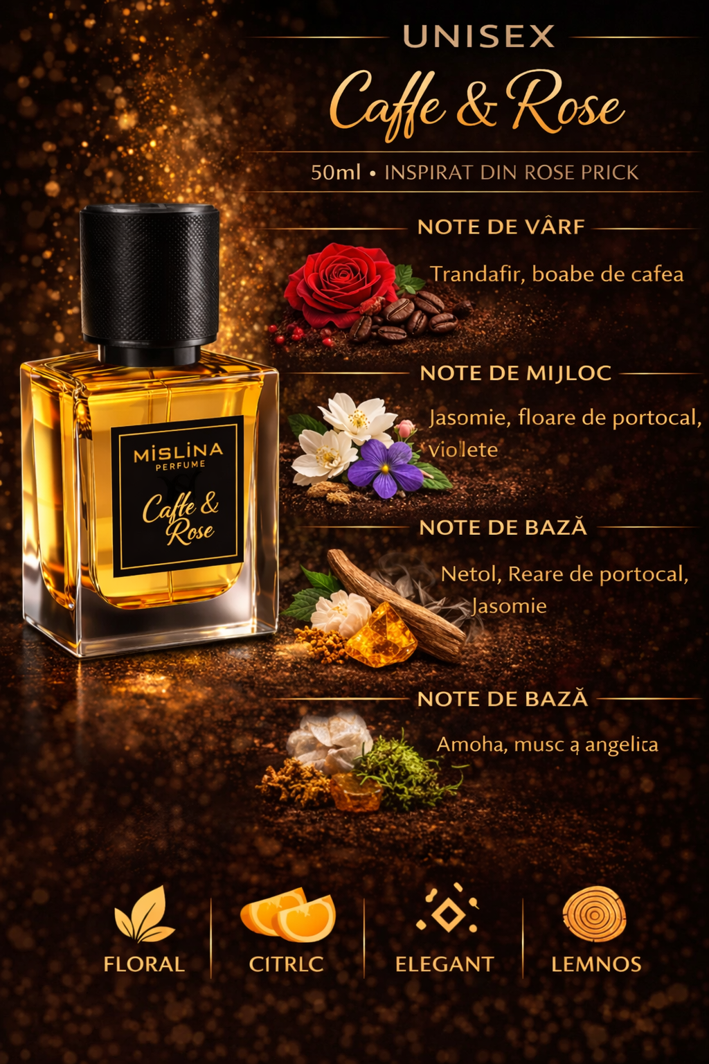 Parfum Mislina Unisex Caffe & Rosa 50ml, inspirat din Tom Ford Caffe & Rosa, M108 Imagine secundară a produsului