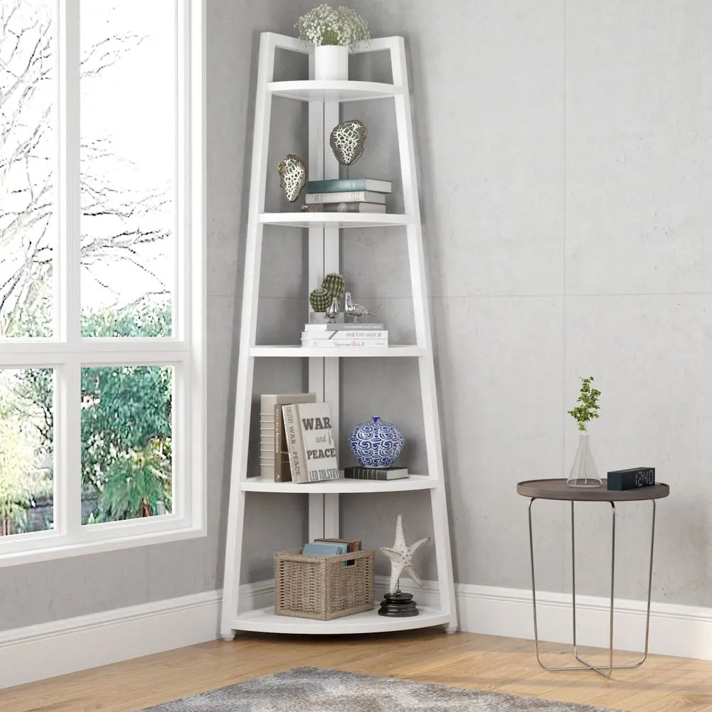 Raft biblioteca de colt cu 5 polite, alb, 52 x 34 x 110cm Imagine principală a produsului