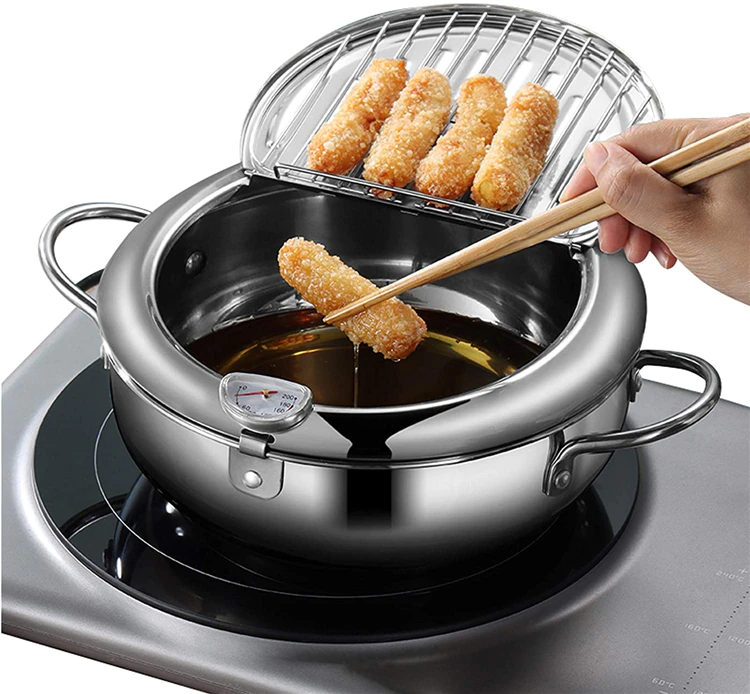 SimpluAcasa™ Friteuza in japonez din oțel inoxidabil cu termometru pe capac — Mai Mult Confort în Bucătărie