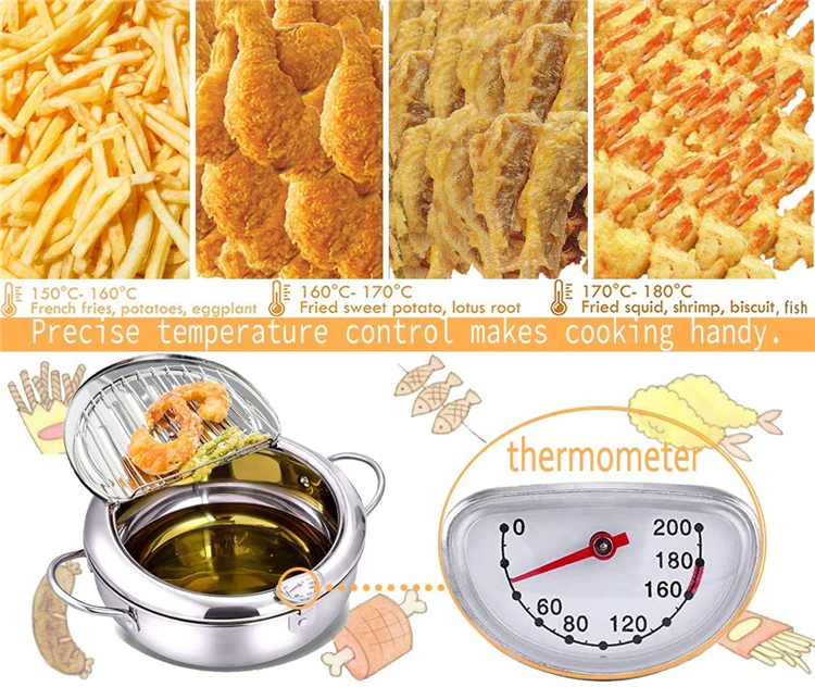 SimpluAcasa™ Friteuza in japonez din oțel inoxidabil cu termometru pe capac — Mai Mult Confort în Bucătărie