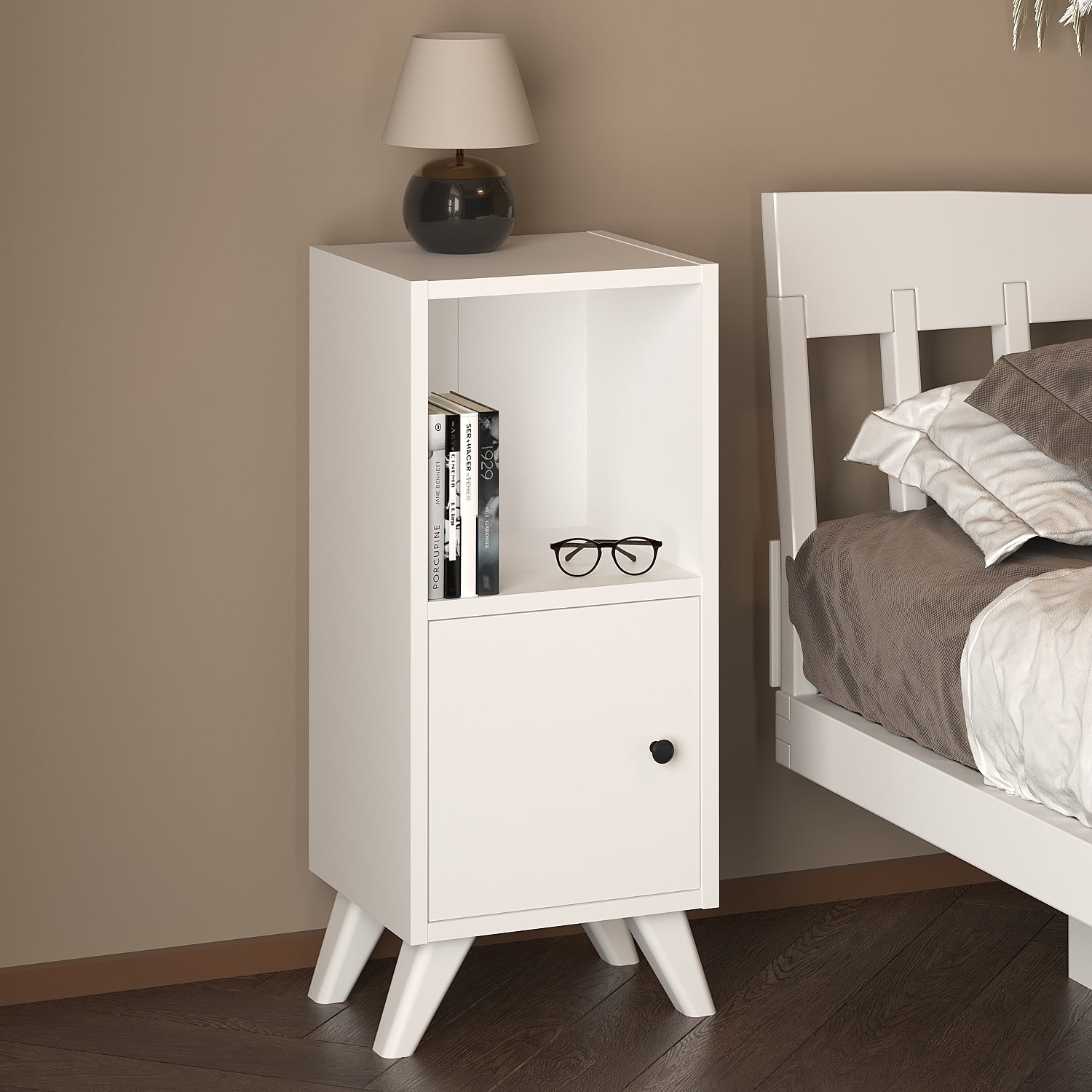 SimpluAcasa™ Noptiera Corfu compacta cu sertar si raft noptiera dormitor 40 — Confort Practic Pentru Casa Ta