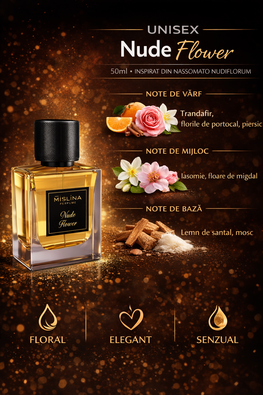 Parfum Mislina Unisex Nude Flower 50ml, inspirat din Nassomato Nudiflorum, M135