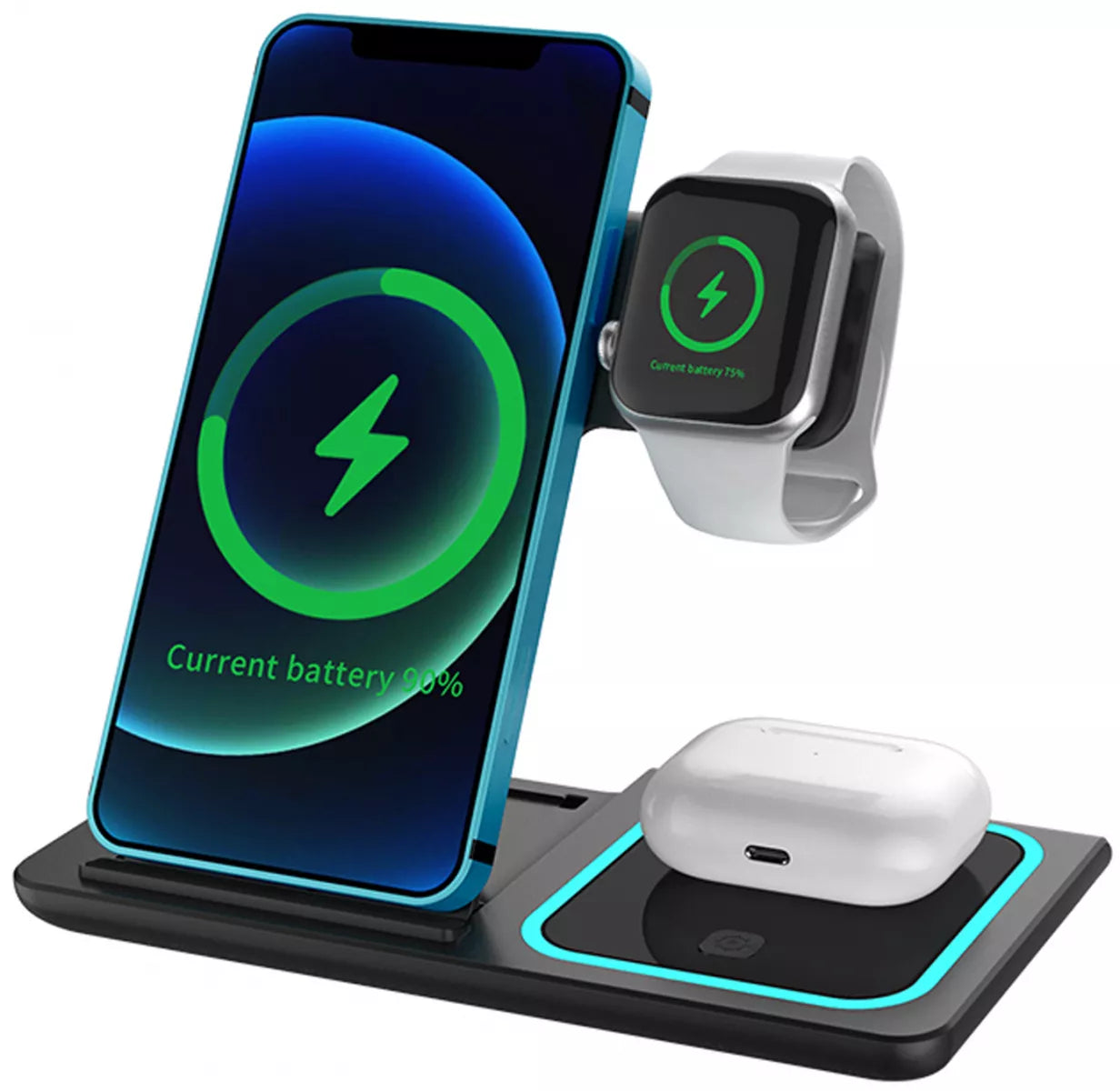 Statie Incarcare rapida 3 in 1 Qi, Fast Charger 15W, compatibila cu apple watch, airpods, iPhone Imagine principală a produsului