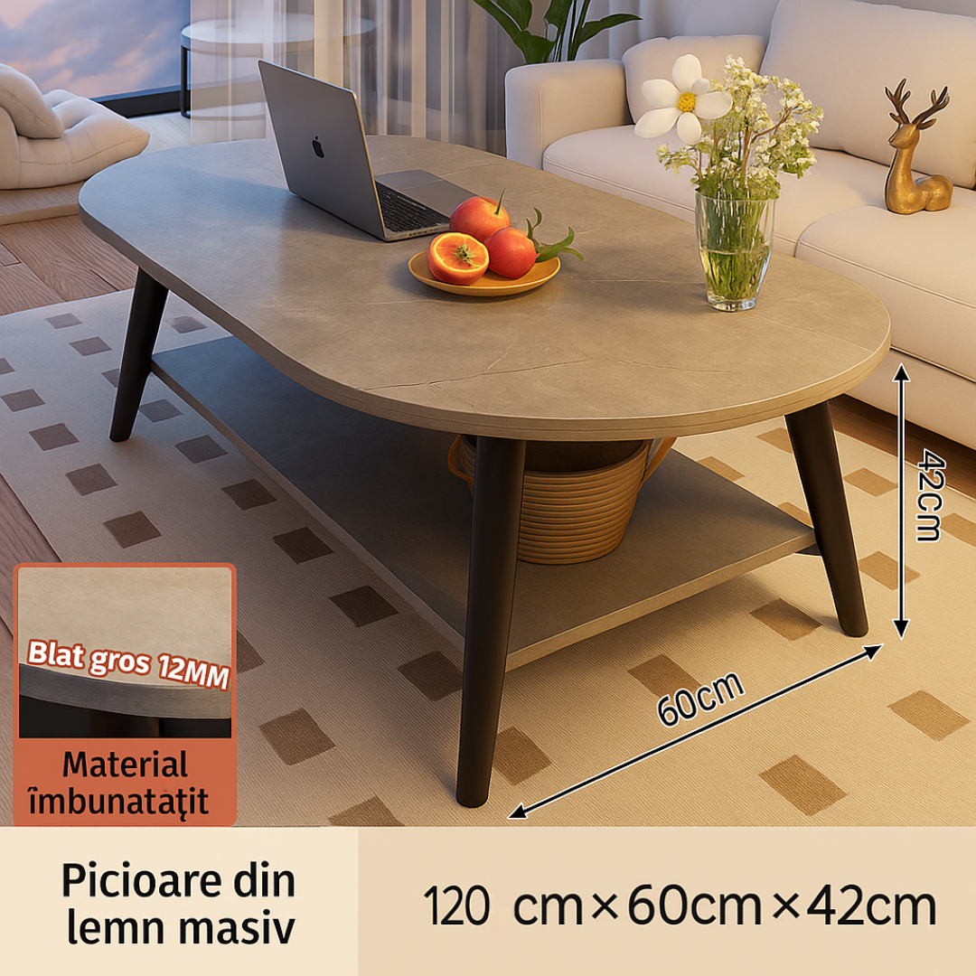 SimpluAcasa™ RESIGILAT - Masuta cafea ovala pentru sufragerie — Confort Practic Pentru Casa Ta