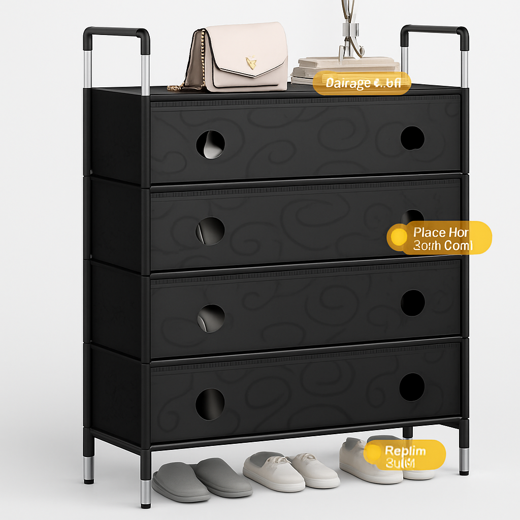 SimpluAcasa™ Pantofar Organizator 5 Niveluri cu Sertare Textile Design Modern Negru — Confort Practic Pentru Casa Ta
