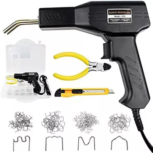 Trusa aparat sudat plastic, pistol profesional pentru lipit/sudat plastic, kit pentru repararea fisurilor din plastic, polipropilena, 200 capse de intarire, putere 50W Imagine principală a produsului
