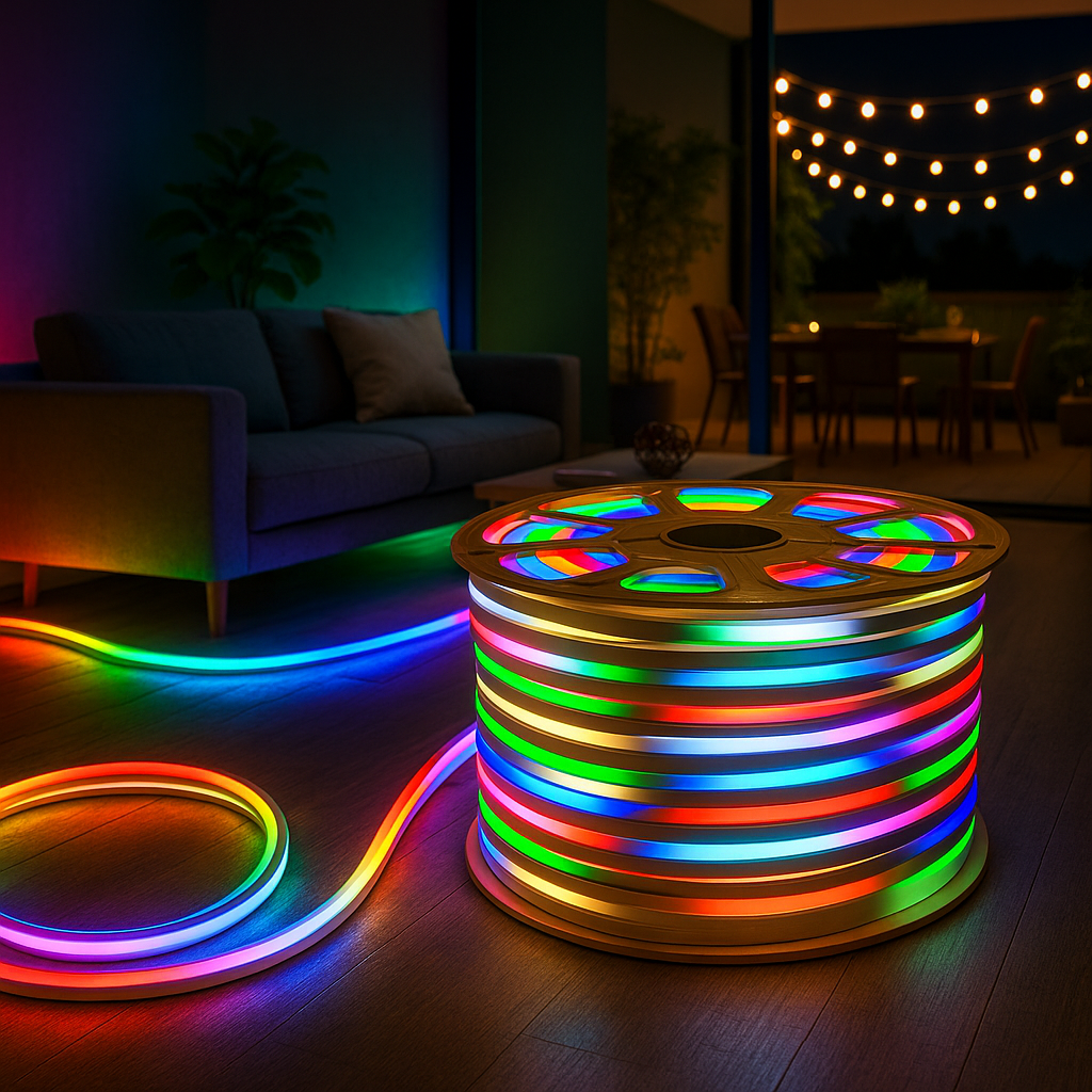 Furtun 100m Banda LED Neon tip Rola, Flexibil, Alb rece/Alb cald/Verde si Multicolor Imagine principală a produsului