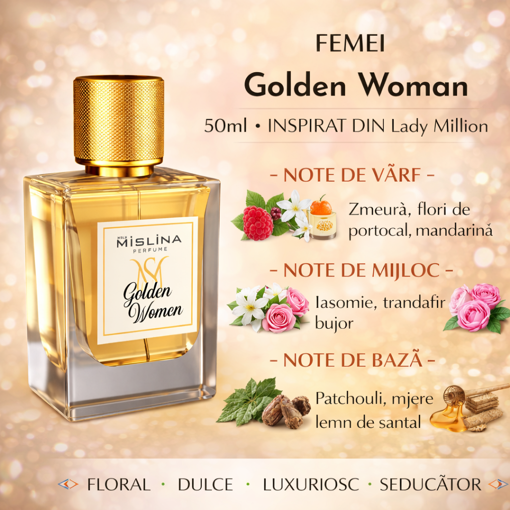Parfum Mislina Damă Golden Woman 50ml – Inspirat din Lady Million, M006