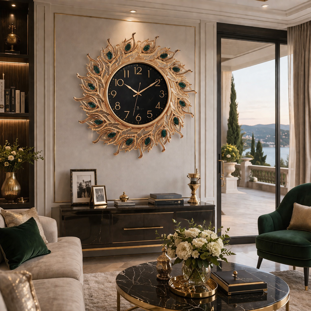 SimpluAcasa™ Ceas de perete decorativ 70 cm de paun design elegant — Confort Practic Pentru Casa Ta Imagine secundară a produsului