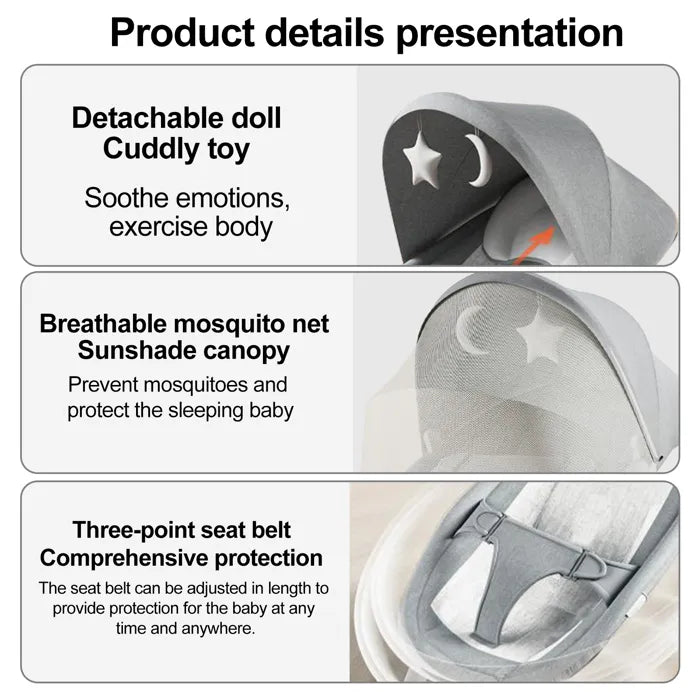SimpluAcasa™ Leagan electric pentru bebelusi bluetooth si plasa anti-insecte — Util Pentru Familie și Copii