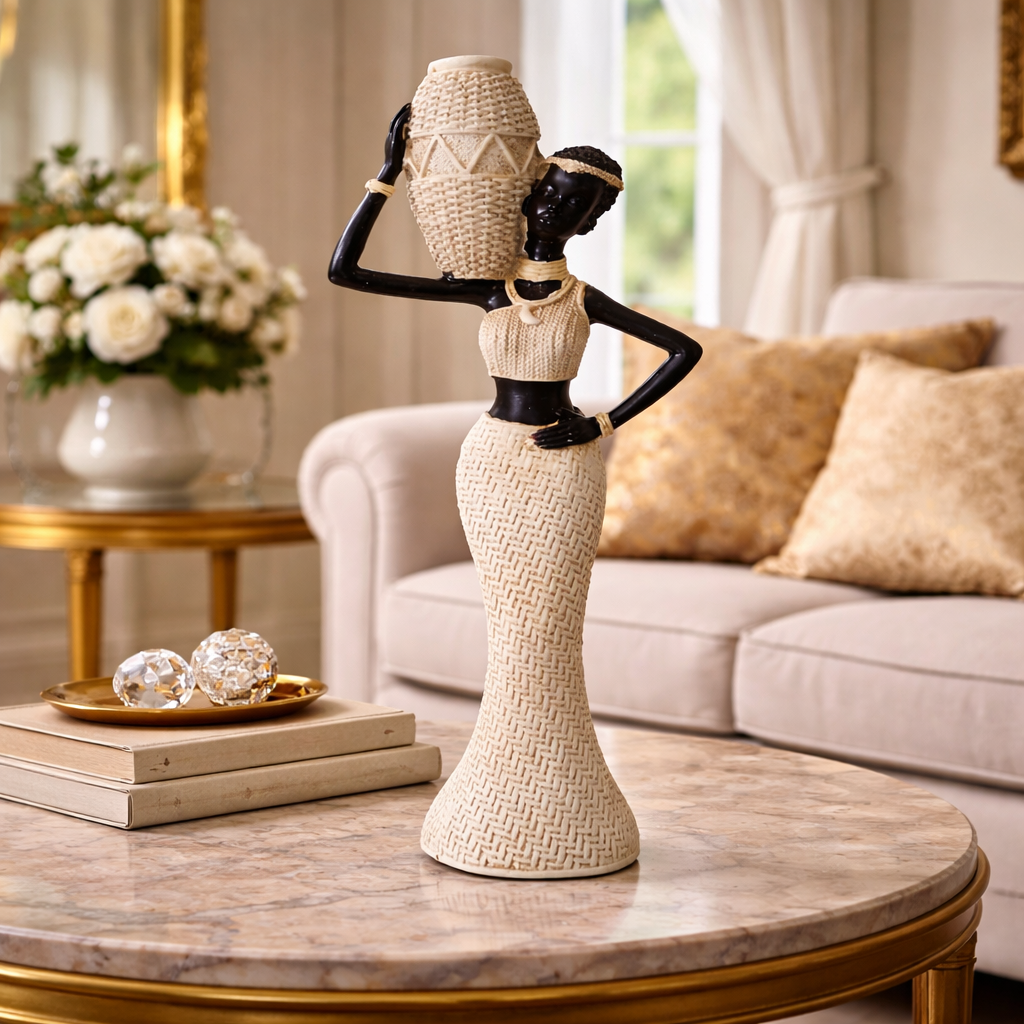 SimpluAcasa™ decorativa femeie africana cu vas — Confort Practic Pentru Casa Ta