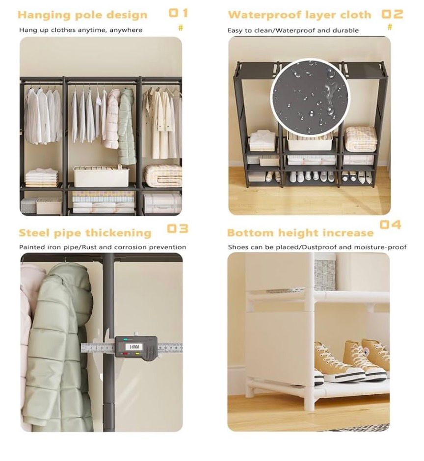 SimpluAcasa™ Dulap organizator haine cu rafturi si bara pentru umerase — Confort Practic Pentru Casa Ta