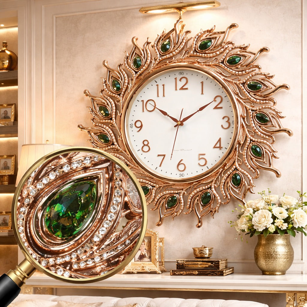 SimpluAcasa™ Ceas de perete decorativ 70 cm de paun design elegant — Confort Practic Pentru Casa Ta