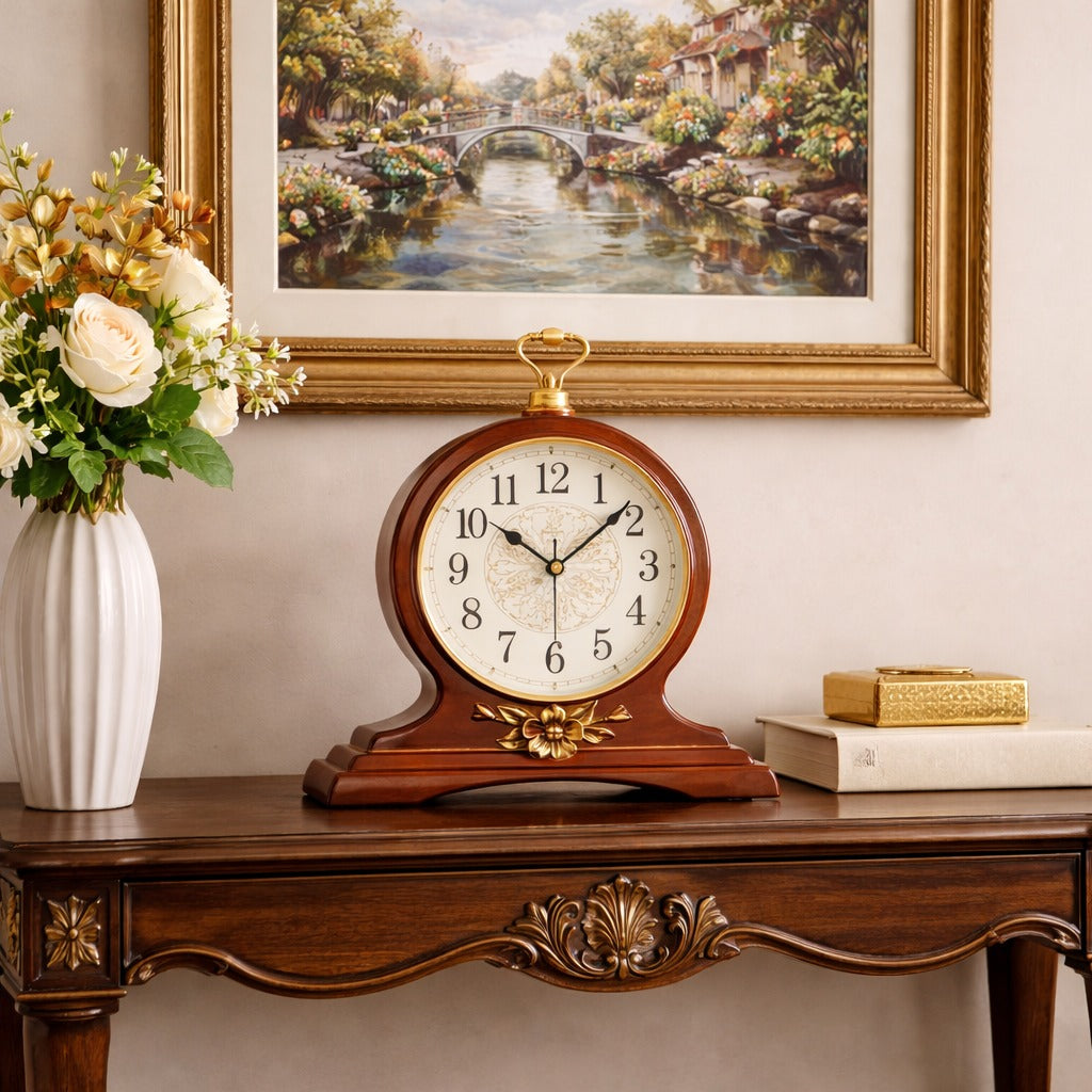 SimpluAcasa™ Ceas de masa decorativ cu design vintage elegant 31x35 cm — Confort Practic Pentru Casa Ta Imagine secundară a produsului