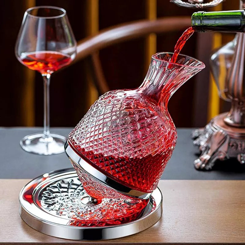 Decantor de vin rotativ de lux, din sticlă transparentă, set elegant pentru iubitorii de vin Imagine principală a produsului