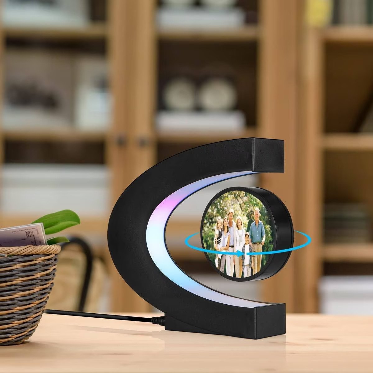 Rama foto plutitoare care leviteaza magnetic, cu suport iluminat Imagine principală a produsului