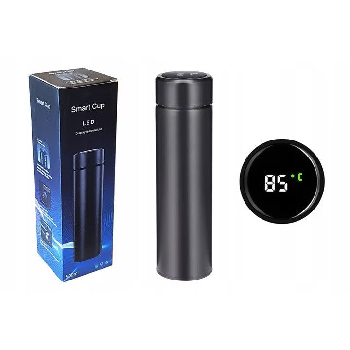Termos smart cu afisaj led, indicator temperatura, 500 ml, negru, otel inoxidabil Imagine principală a produsului