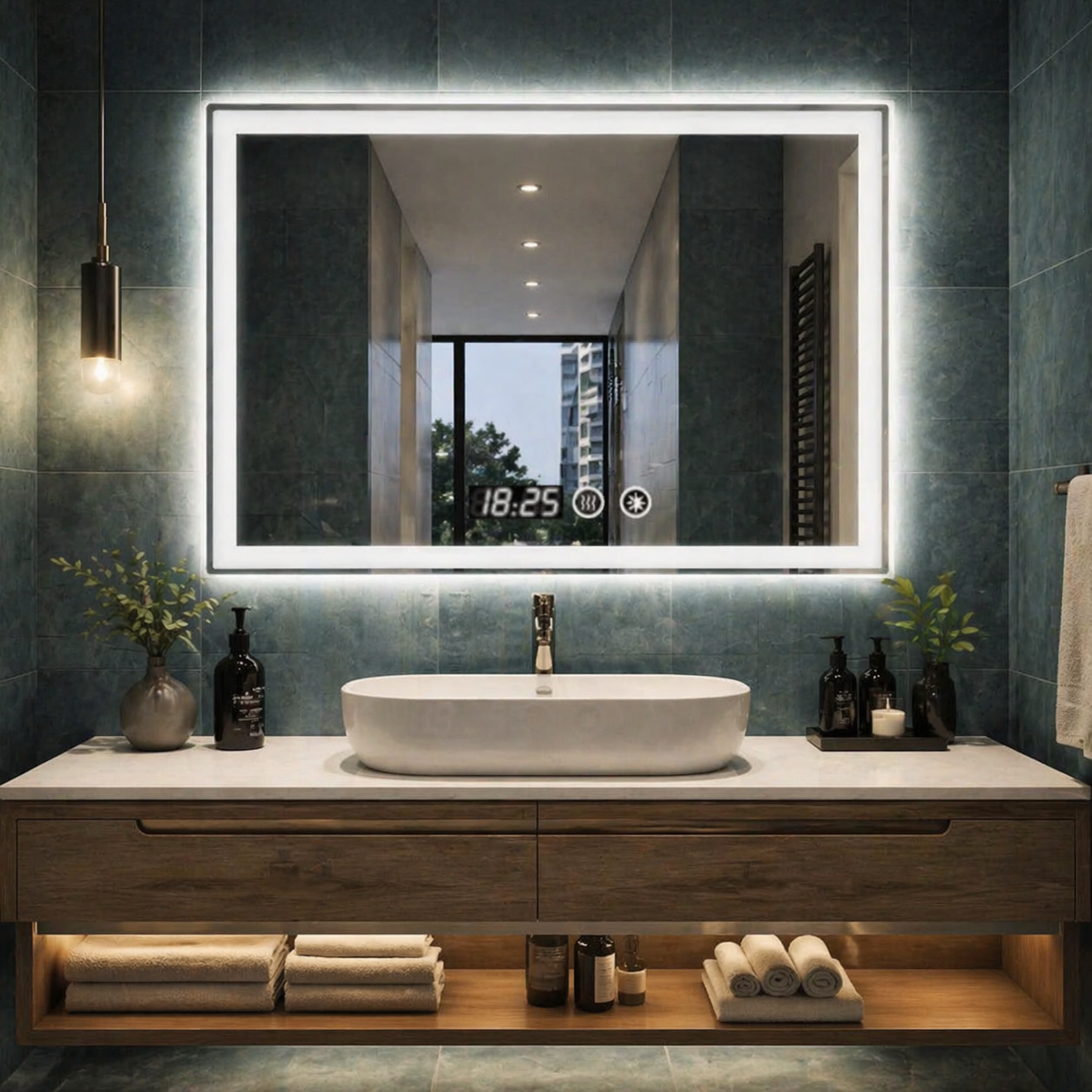 SimpluAcasa™ Oglinda LED 90 x 70 cm cu Afisaj Digital si — Confort Practic Pentru Casa Ta