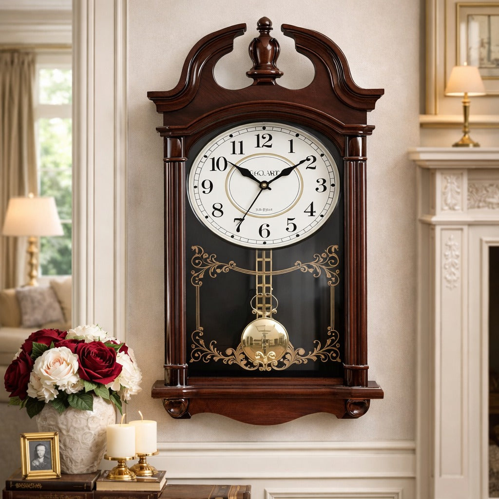 SimpluAcasa™ Ceas de perete cu pendul 66x29 cm design clasic elegant — Confort Practic Pentru Casa Ta