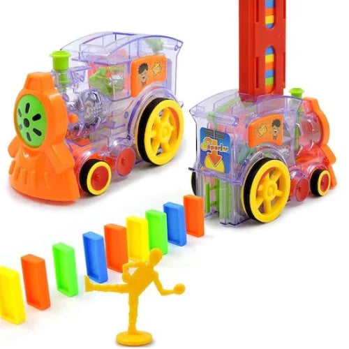 Set trenulet electric, de jucarie, cu 60 de piese domino, cu luminite si sunete Imagine principală a produsului