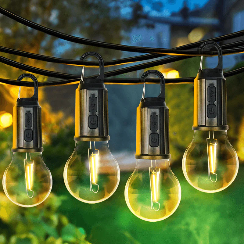 Set 4 becuri LED Retro cu decor de iluminare, pentru camping în Aer Liber, suspendate cu incarcare Tip-C Fast charging Imagine principală a produsului