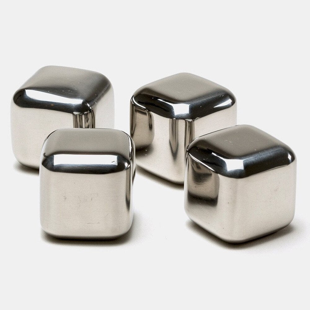 Set 4 cuburi gheata otel inoxidabil, reutilizabile, pentru racirea bauturilor, 2.5 x 2.5 cm Imagine principală a produsului