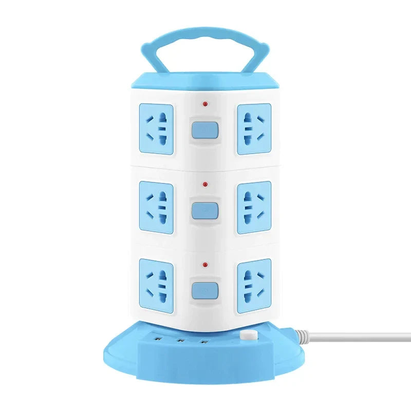 Prelungitor turn / vertical cu 12 Prize 3 porturi USB, 3 Intrerupatoare, alb/albastru Imagine principală a produsului