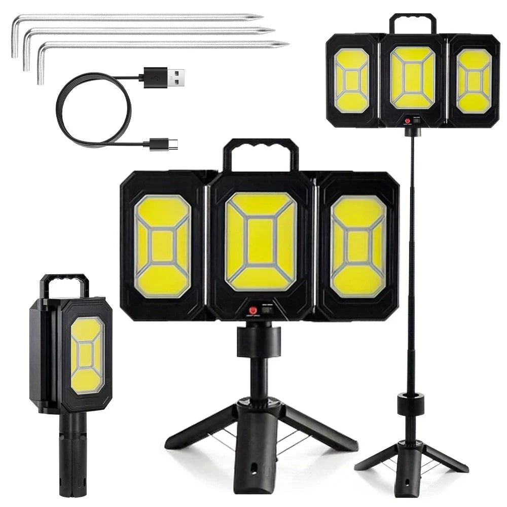 SimpluAcasa™ Lampa solara pliabila 3 panouri cu trepied reglabil 84cm si — Ambient Modern Pentru Acasă