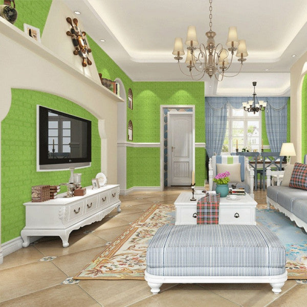 SimpluAcasa™ Tapet 3D caramida Verde lime auto-adeziv pentru interior 70 x — Confort Practic Pentru Casa Ta