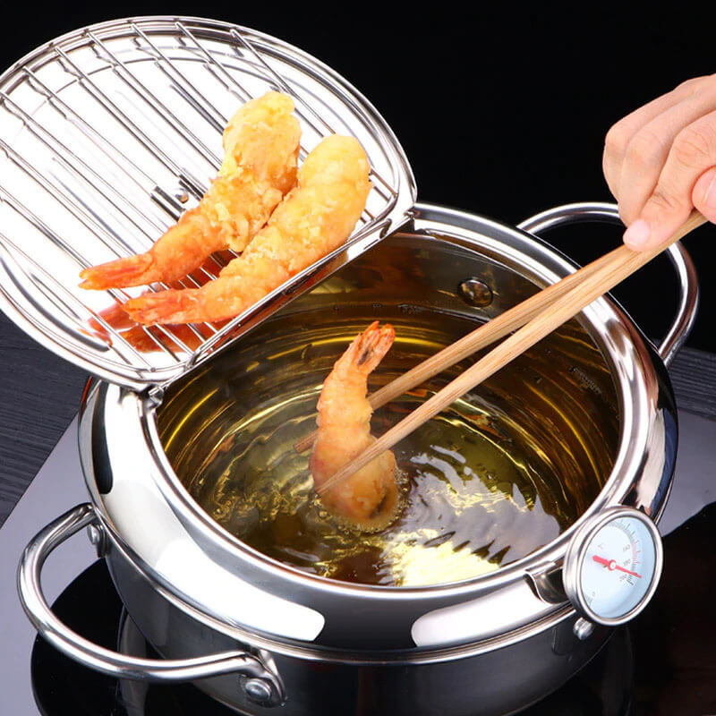SimpluAcasa™ Friteuza in japonez din oțel inoxidabil cu termometru pe capac — Mai Mult Confort în Bucătărie